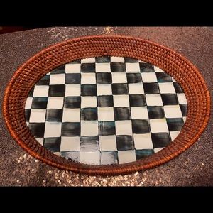 Mackenzie-Childs never used courtly check large ceramic and rattan tray.